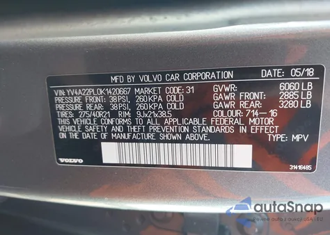 2019 Volvo Xc90 T6 Inscription из США, поврежденный, VIN YV4A22PL0K1420667